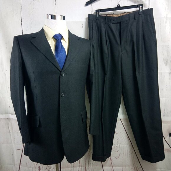 Cianni Cellini Super 110's 38R 3 Button Charcoal Gray 2pc Suit 36x28.5 Pleated - Picture 1 of 8